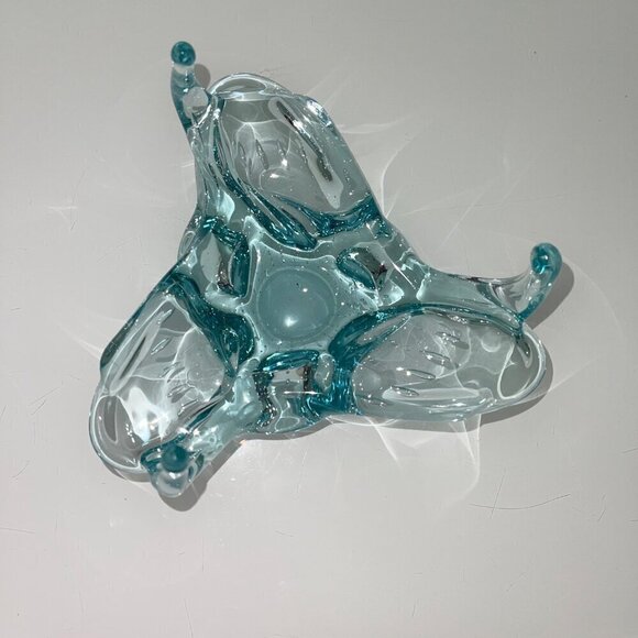 Vintage Mid Century Controlled Bubble Three Sided Glass Dish Blue - Picture 3 of 10